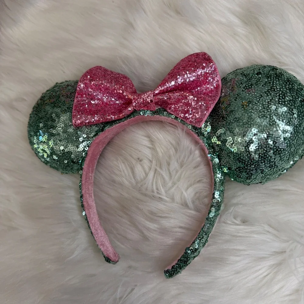 Disney World - Mint and Hot Pink Glitter and Sparkle Mickey Minnie Ear Headband